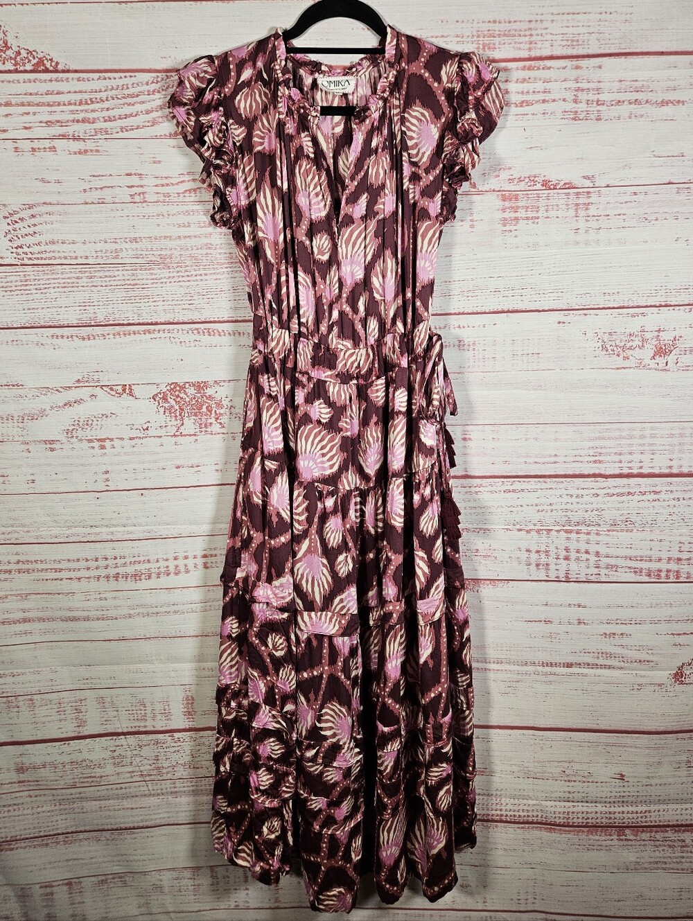 OMIKA Flutter Sleeve Pink Floral Maxi Dress